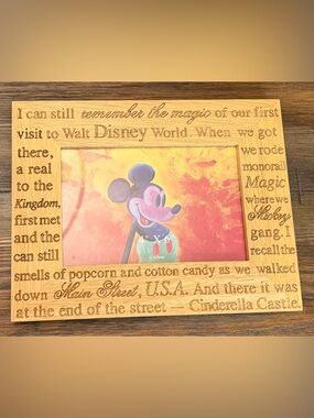 Walt Disney Mickey Mouse Wooden Picture Frame - Natural Wood Vintage in new cond